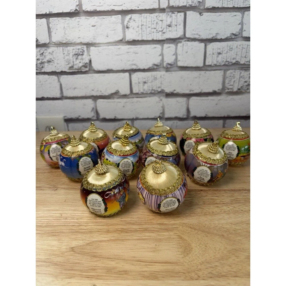 Twelve Days Of Christmas Ball Ornaments Set Of 12 Satin Vintage Rauch Industries